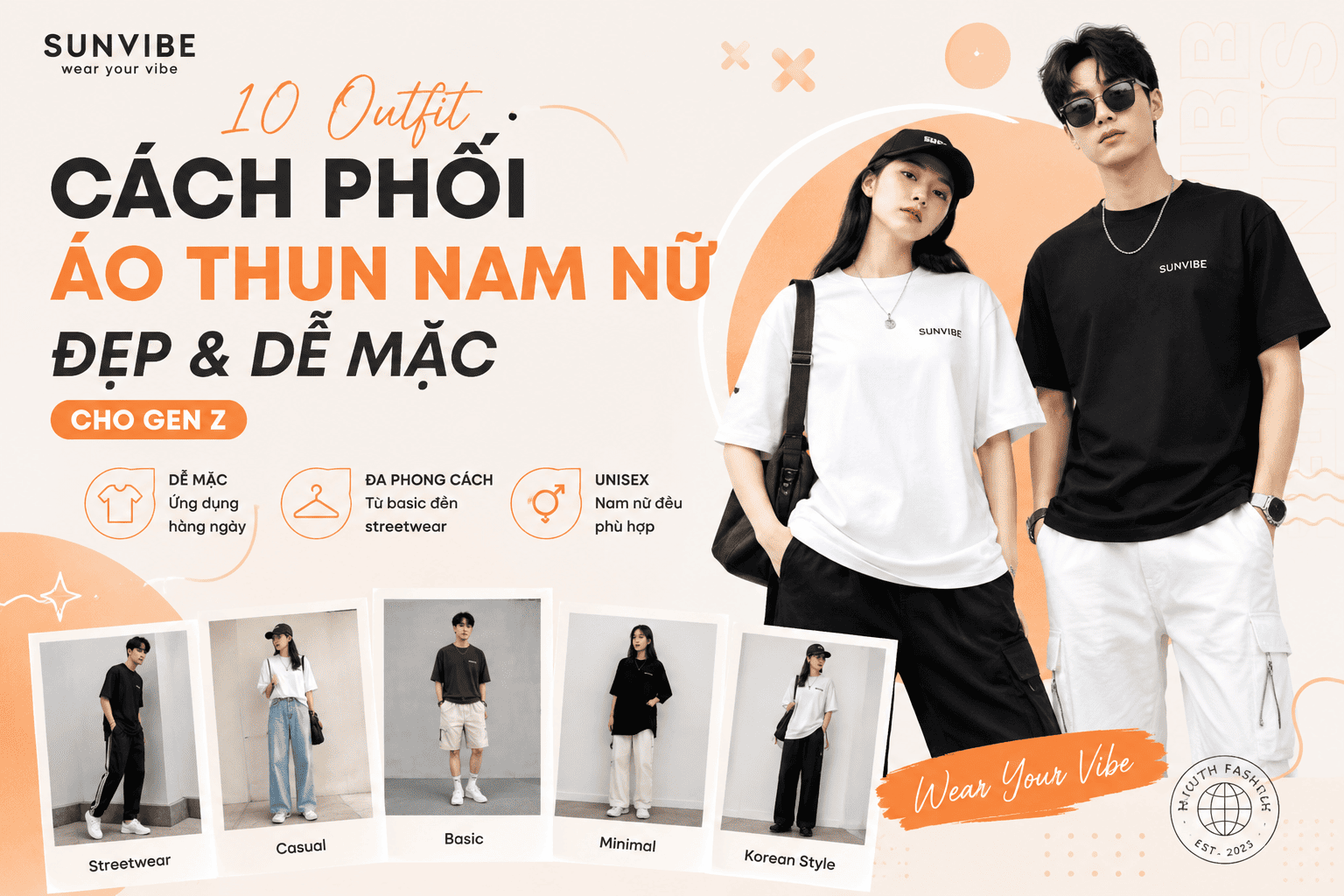 cách phối áo thun nam nữ