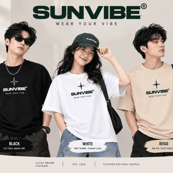 Áo thun SUNVIBE Minimal Star unisex màu đen trắng và be